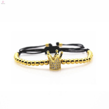 Handgemachte verstellbare Seil Stahl Bead Crown Armband